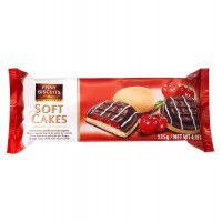 Печенья Feiny Biscuits бисквитные с желейной вишневой начинкой, какао-глазурью и декором из белой глазури 135 г 